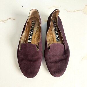 ROCHAS Brown Suede Loafers Flats Size 38.5